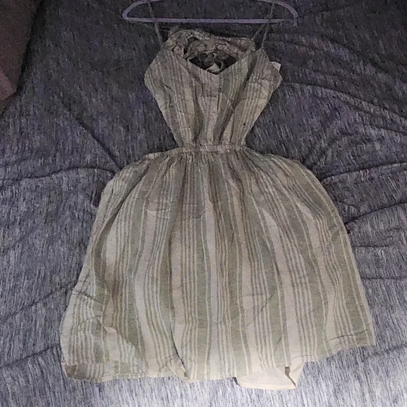 American Eagle Outfitters Striped Midi Dress in Green and Cream